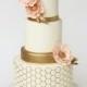Elegant Gold And Ivory Honeycomb Wedding Cake