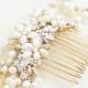 Gold Or Silver Freshwater Pearl And Rhinestone Large Bridal Hair Comb