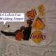 LA Lakers Basketball Fan Sports Anxious Bride dragging Groom Wedding Cake Topper