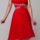 Red cocktail dress Flared dress knee length Chiffon gown bridesmaid Romantic dress with rhinestones Dress for the party Wedding event dress