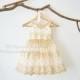 V Neckline Gold Lace Ivory Satin Flower Girl Dress Junior Bridesmaid Wedding Party Dress M0025