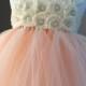 Ivory and Peach Flower Girl Dress - Flower girl dress - junior bridesmaid dress- bridesmaid dress- weddibg dress- tutu dress