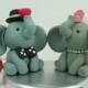 Custom Elephant Love Wedding cake topper/ Groom hold a Sweet Red Heart with circle clear base