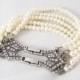 Freshwater pearl bracelet, Bridal Pearl Jewelry, Vintage inspired bracelet, Swarovski crystal Handmade Jewelry, Wedding Pearl Bracelet