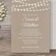 Wedding Invitation Template, Rustic Kraft String Lights Invite, DIY, Printable, Instant Download, Editable PDF Template, Digital  