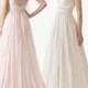 Elegant A-line Straps V-neck Buttons Lace Sweep/Brush Train Chiffon Wedding Dresses - Elegant Evening Dresses