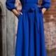 Long woman dress floor Autumn Winter Spring Maxi dress with belt 3/4 sleeves Evening  with pockets Elegant maxi dress Wedding Maxi dress