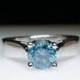 1.14ctw Round Brilliant Blue Diamond Engagement Ring in 14k White Gold Solitaire Ring Treated Diamond