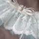 Lace Bridal Garter Ivory Lace Aqua Blue Tulle Elegant Pearl Rhinestone Accent Wedding Garter Set Something Blue