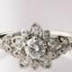 Diamond Art Deco Petal Engagement Ring No.2B - 14K White Gold and Diamond engagement ring, leaf ring, flower ring, vintage, halo ring