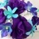 Silk Bridal Bouquet Blue Dendrobium Orchids, Galaxy Orchids and Purple Rose Silk Wedding Package 10 Piece Made To Order