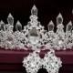 Royal crystal crown, Vintage crystal bridal tiara, Floral rhinestone crown, Leaf crown, Victoria crystal headpiece,Art deco ,Silver, Antique