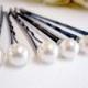 Bridal Hair Pins. Pearl Hair Pins. White Pearl Bridal Hair Pins. Set of 6 Pearl Hair Pins. 6mm Swarovski Pearls