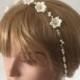 Bridal Crochet Hair Wrap, Beaded Headband, Wedding Boho Hair Jewelry, Flowers Headpiece, Crystal Beads and Pearls, Bridesmaid Headpiece