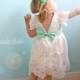 Floral Off-White Lace Dress, with Mint for Toddler and Girl, Flower Girl, Baptism, Communion, Special Occasion
