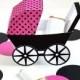 Modern Baby Carriage Favor Box - Hot Pink & Black : DIY Printable Baby Buggy Gift Box 