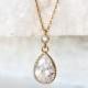 Gold teardrop necklace, Wedding crystal necklace, CZ crystal necklace, Pendant necklace, Bridal gold jewelry, Crystal bridal necklace.