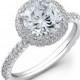 Ladies 14kt french pave diamond halo engagement ring 0.33 ctw with 1.50ct natural Round white sapphire