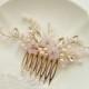 Blush Pearl Bridal Comb in Gold, Crystal Rhinestone Hair Vines Comb, Blush Flowers, Pearls, Blush Pink Bridal Hair Comb, Blush Wedding Comb