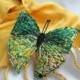 Fiber Brooch Green Yellow Butterfly. Fiber Art Pin. Felt brooch. Machine Embroidered .Butterfly Brooch. Fabric butterfly. Textile Jewelry.