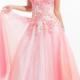 V-back Pink Blue Sleeveless Crystals Tulle Appliques Scoop Floor Length