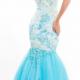 Appliques Pink Blue Crystals Tulle Sleeveless Straps Floor Length Mermaid