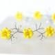 Yellow floral hair pins, Lemon yellow hair accessories, Flower hair accessory, Pearl silver hair pin, Yellow wedding, Flowers in hair.