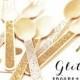 Wedding Utensils - Gold Bridal Shower Gold Bachelorette Decor - Baby Shower - Gold Birthday Party Wooden Spoons And Forks (EB3082) Set Of 24