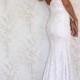Lace Wedding dress/Simple bohemian style wedding gown/Strapless sweetheart neckline wedding dress.