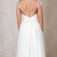 Bohemian style  wedding dress/Silk chiffon  wedding dress/Simple beach wedding dress/Sweetheart neckline cup sleeve wedding gown.