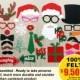 Ugly Christmas Sweater Party Photo Booth Props Holiday Photo Booth Santa Clause Snowman Naughty Nice Style Props - Fun Party Photobooth