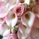 Blush Pink rose and pink Calla lily cascading wedding bouquet set