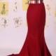 Simple elegant red color mermaid long prom evening dress