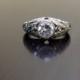Platinum Art Deco Diamond Engagement Ring - Art Deco Platinum Diamond Wedding Ring - Hand Engraved Platinum Ring - Platinum Diamond Ring
