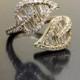 18K Yellow Gold Art Deco Baguette Diamond Engagement Ring - Art Deco 18K Gold Diamond Wedding Ring - Pave Diamond Leaf Ring - Art Deco Ring