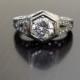 Platinum Art Deco Diamond Engagement Ring - Platinum Diamond Wedding Ring - Diamond Hand Engraved Platinum Ring - Diamond Art Deco Ring