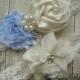 Beautiful LIGHT BLUE Bridal Garter Set - Ivory Keepsake & Toss Wedding Garters - Chiffon Flowers Rhinestone Garters - Something Blue