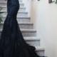 Black lace mermaid dress / black dress / custom made black prom dress / black bridal gown / black gown / ruched black wedding dress