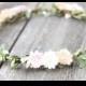 Blush Ivory Peach Flower Crown Green Garland Wedding Headpiece Accessories Girls Flower Crown Toddler Hair Wreath Boho Natural Wedding Crown