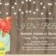Rustic Mason Jar I DO BBQ Invitation, Couples Shower Invite, Wedding Barn Wood & Lights, Coral Peony Mint Jar