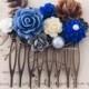 Blue Hair Comb Periwinkle Blue Brown Ivory Cream Cornflower Blue Nature Inspired Wedding Bridal Hair Slide Headpiece Floral Hair Pin Modern
