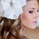 Wedding Hair Accessories Pure White Organza Bridal Flower with Swarovski Crystal Accent