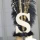 Initial or Letter Gatsby black and gold feather cake topper