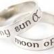 Nerdy Wedding Bands - My Sun & Stars - Moon of My Life - Pair of Sterling Silver His and Hers Wedding Bands