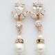 Rose Gold Wedding Earrings Pearl Crystal Bridal Earrings Bridesmaid Earrings Swarovski Pearls Crystal Bridal Earrings Wedding jewelry, Isla