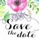 Save The Date Calligraphy Text With Watercolor Flowers