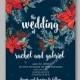 Floral wedding invitation with winter christmas wreath. Merry Christmas and Happy New Year Card