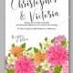 Wedding invitation or card with tropical floral background. Greeting postcard in grunge retro vector Elegance pattern with flower rose illustration vintage chrysanthemum Valentine day card Luau Aloha