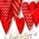 Garland of red hearts needlework material for decorating Valentine's Day. Valentine party invitation.