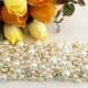Ivory Gold Rhinestone Pearl Wedding Sash, Jeweled Bridal Sashes, Hand Beaded Pearl Bridal Sash, Pearl Wedding Belt, Gold Crystal Pearl Sash